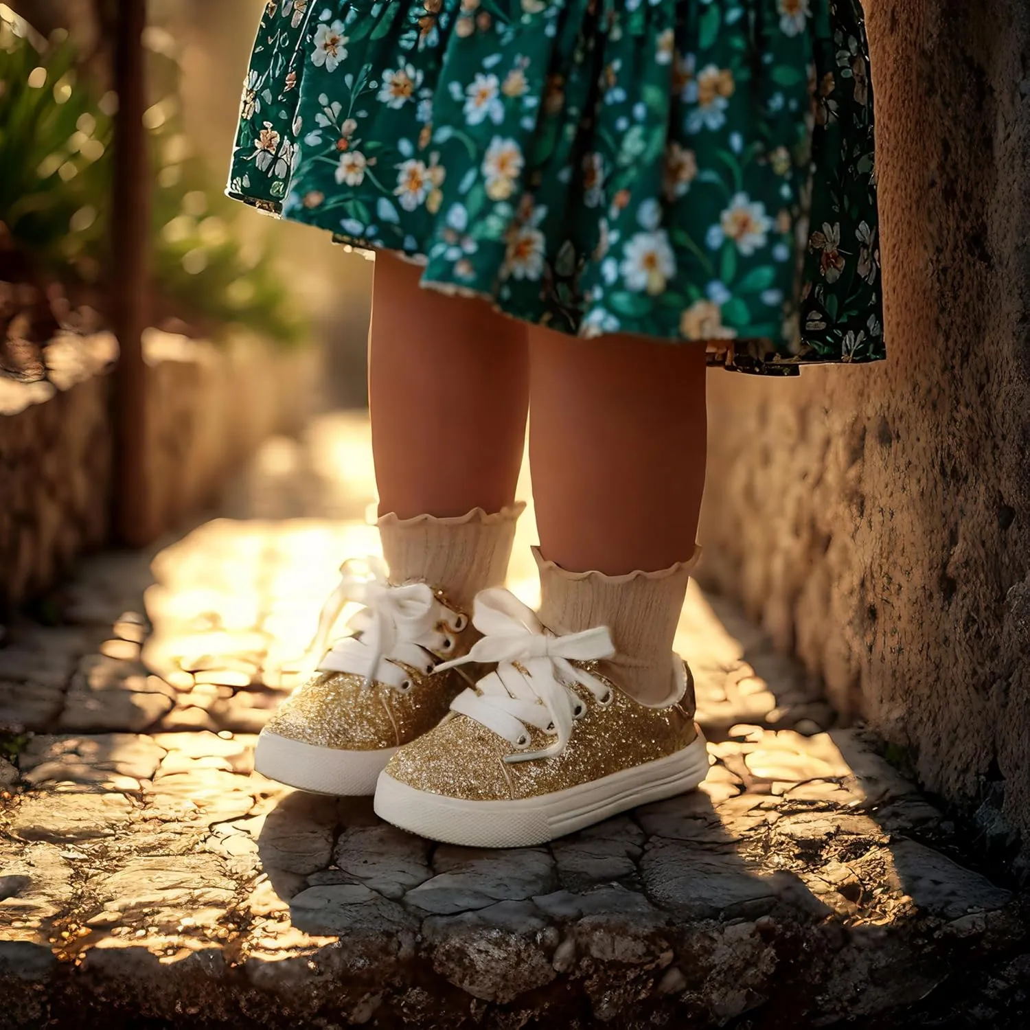 Sparkly Sneakers for Girls 3-12 Years Slip-On Comfort Fit Casual Princess Shoes
