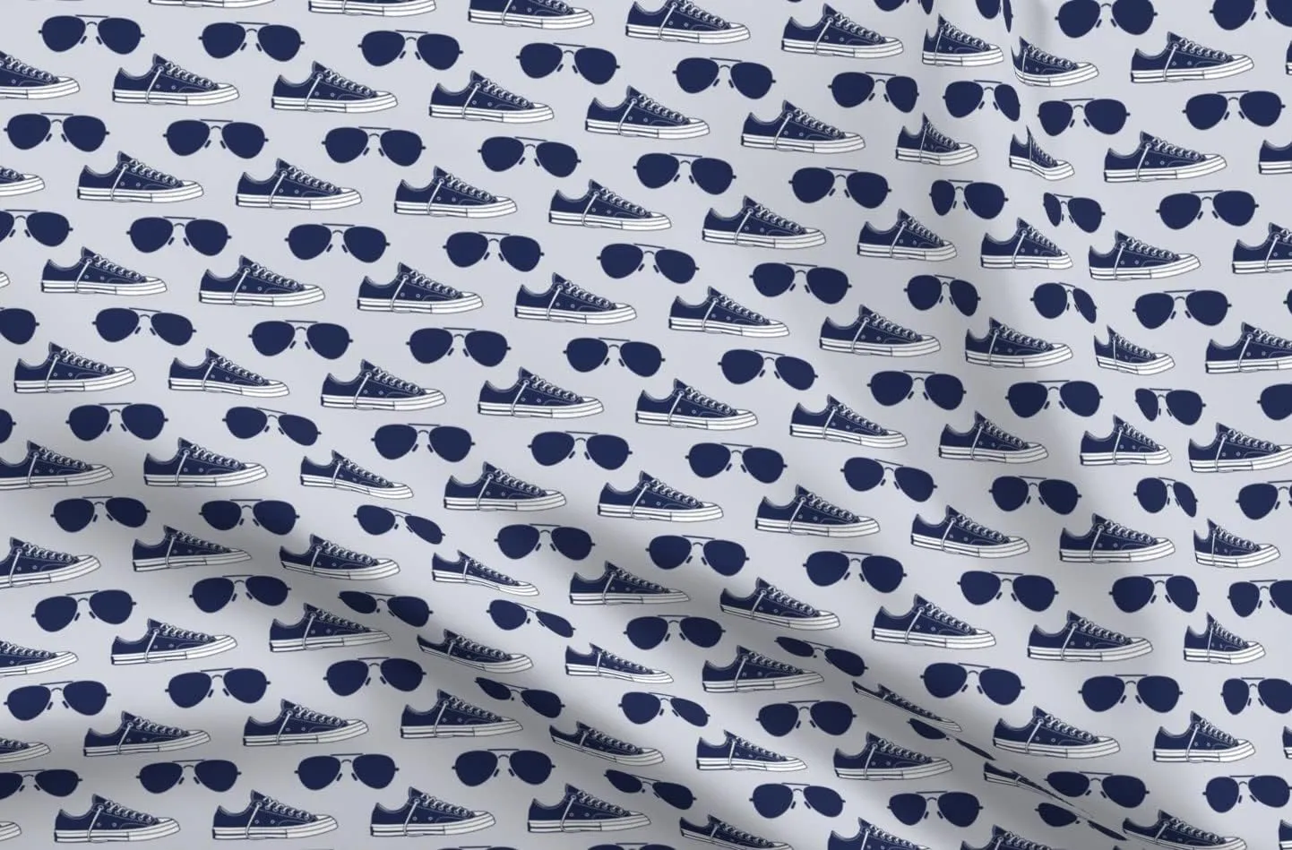 Spoonflower Fabric - Sneakers Aviators Blue Printed on Organic Cotton Sateen Fabric Fat Quarter - Sewing Quilting Apparel Home Decor