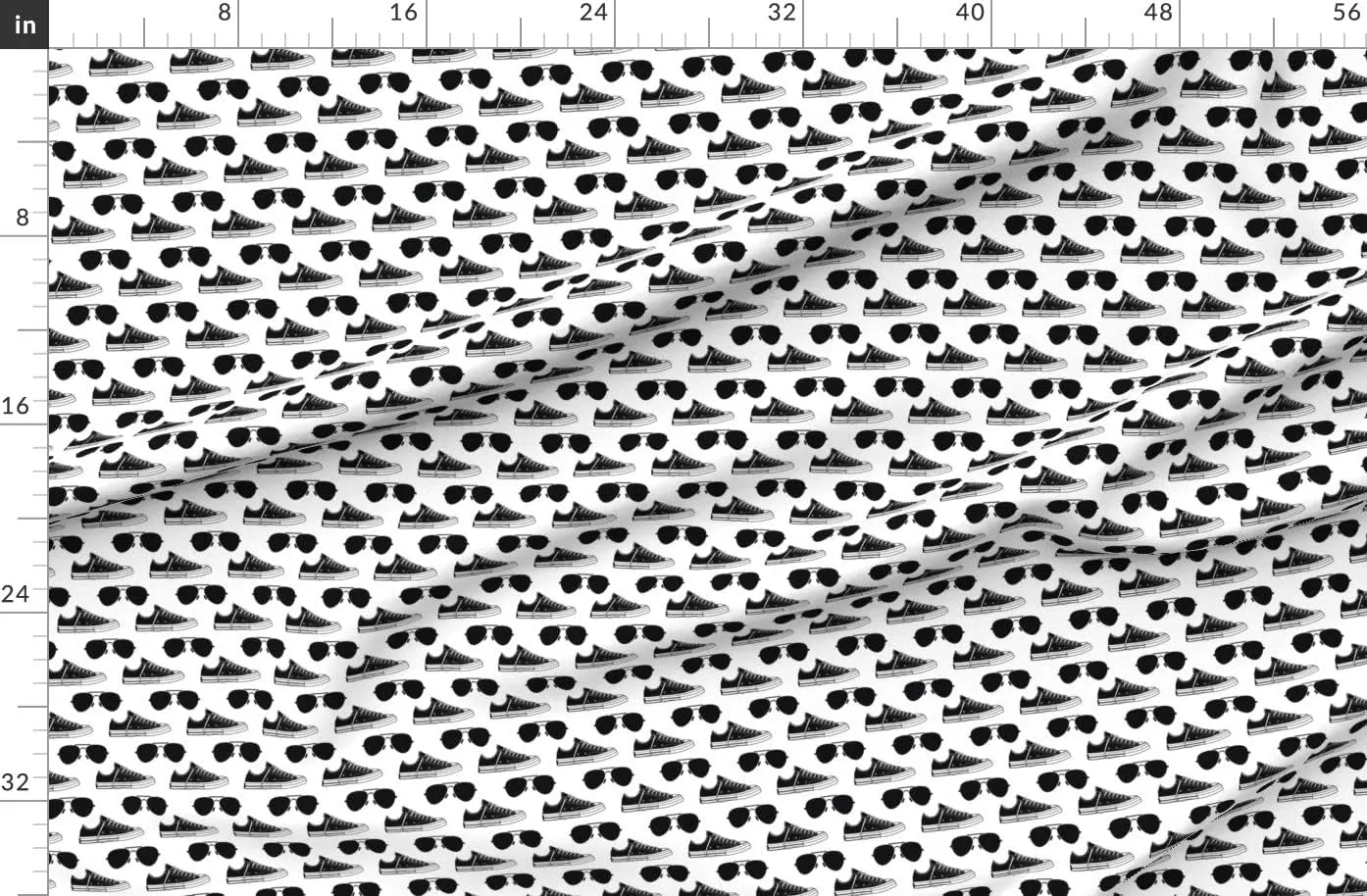 Spoonflower Fabric - Sneakers Aviators Small Sunglasses Face Printed on Organic Cotton Sateen Fabric Fat Quarter - Sewing Quilting Apparel Home Decor