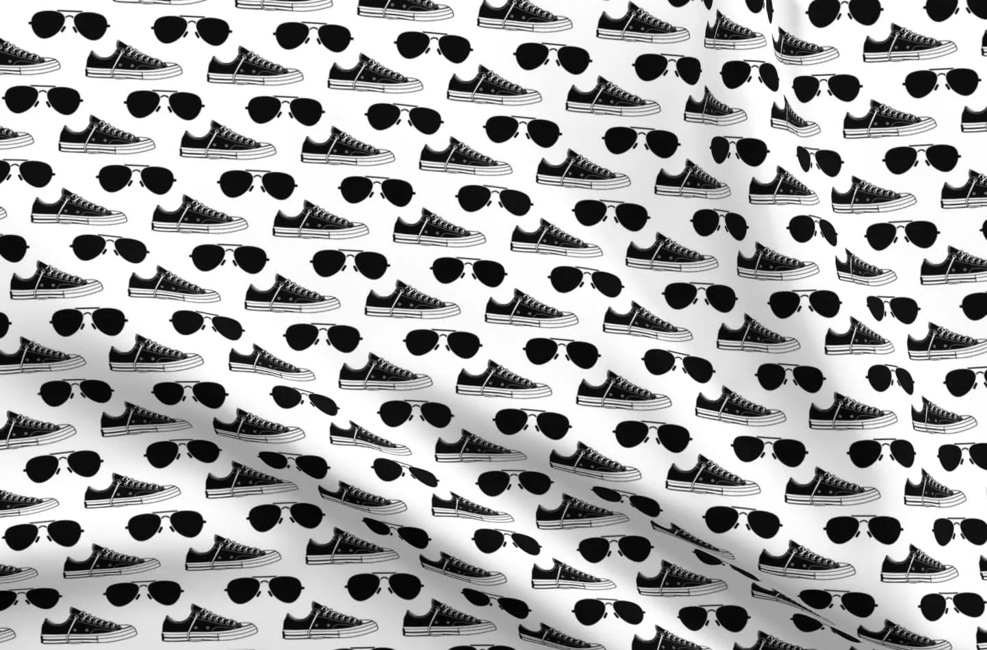 Spoonflower Fabric - Sneakers Aviators Small Sunglasses Face Printed on Organic Cotton Sateen Fabric Fat Quarter - Sewing Quilting Apparel Home Decor