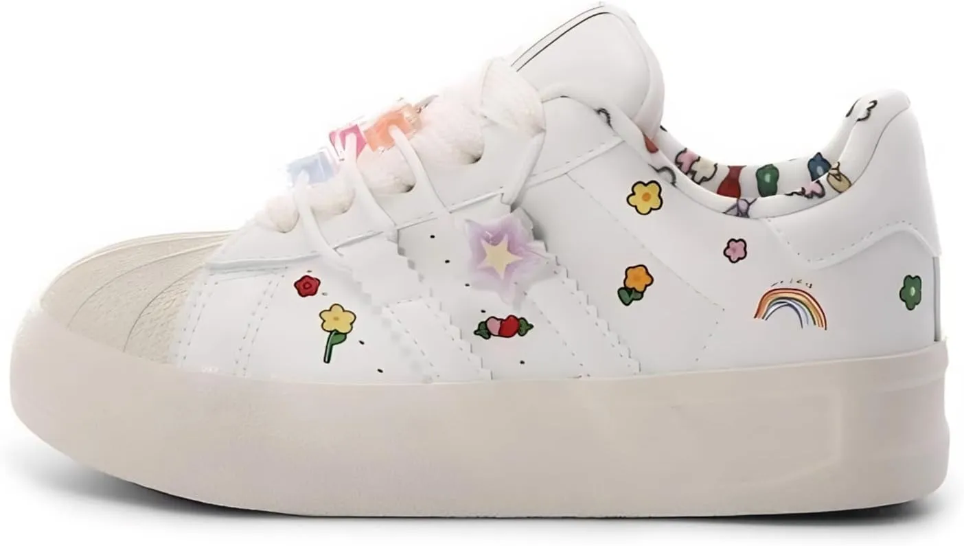 Star and Graffiti Platform Shoes Fashion Chunky Sneakers for Women Trendy Casual Aesthetic Skateboard Shoes