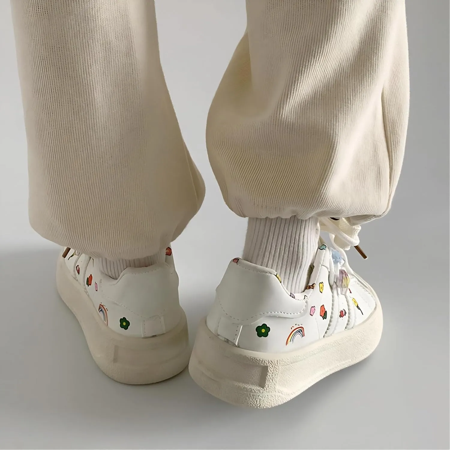 Star and Graffiti Platform Shoes Fashion Chunky Sneakers for Women Trendy Casual Aesthetic Skateboard Shoes