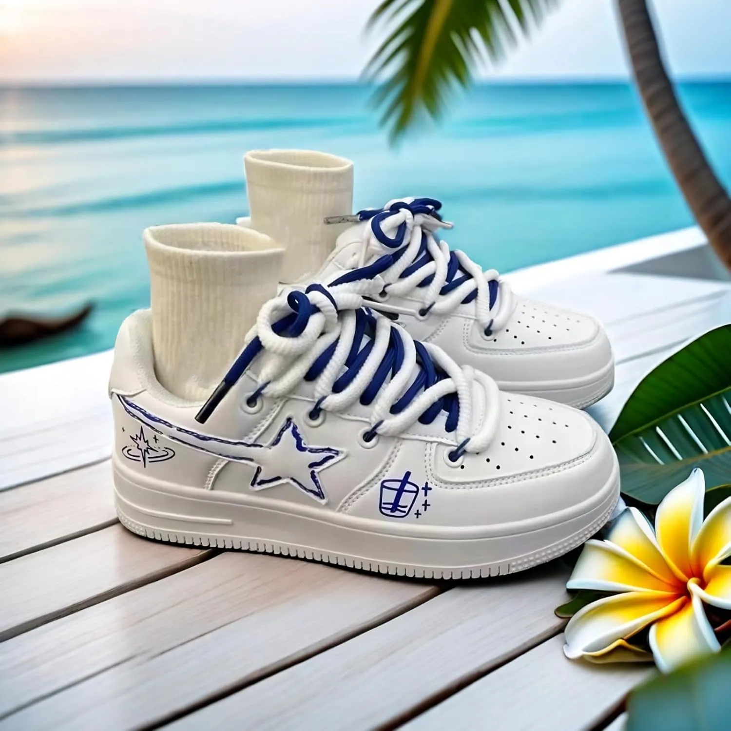 Star Graffiti Platform Shoes Fashion Chunky Sneakers Women Casual Aesthetic Basketball Skateboard Shoes Couple Shoes
