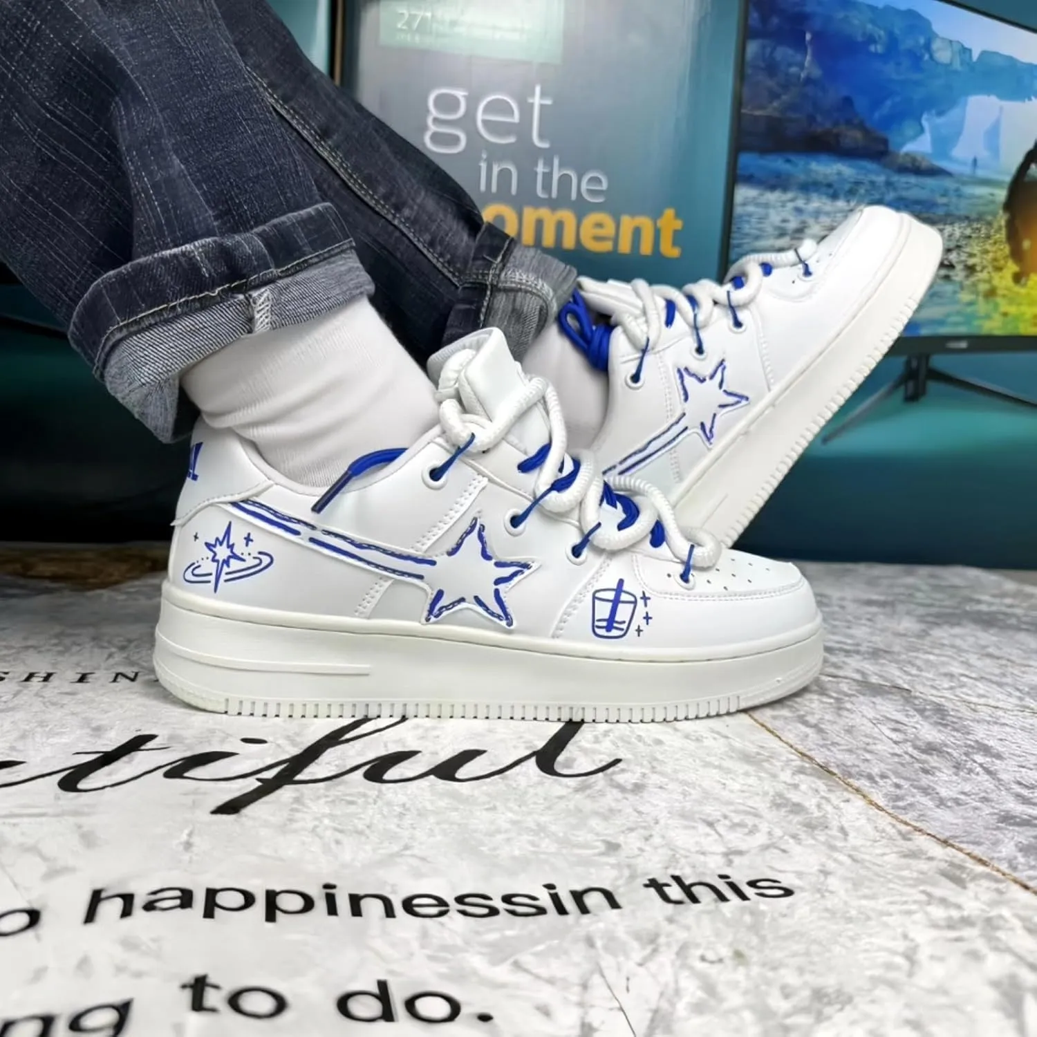 Star Graffiti Platform Shoes Fashion Chunky Sneakers Women Casual Aesthetic Basketball Skateboard Shoes Couple Shoes