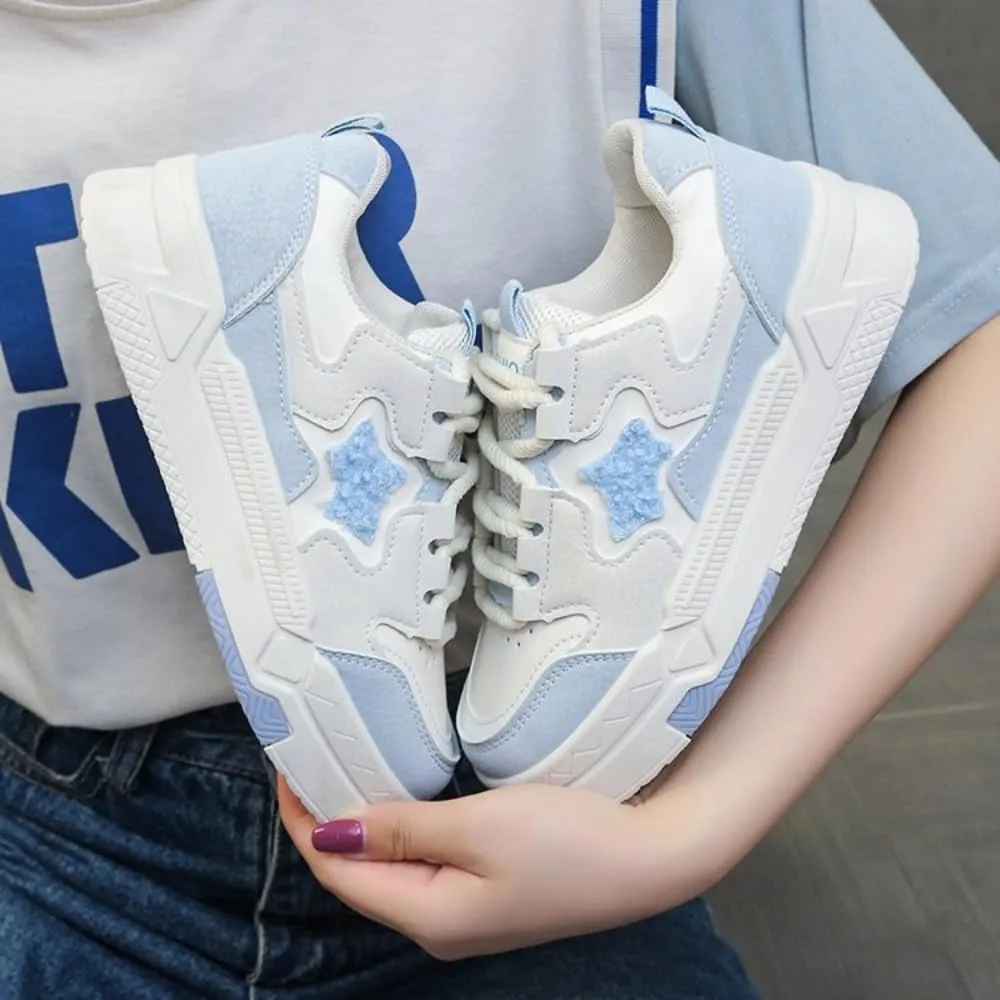 Star Patch Chunky Sneakers for Women Girl Teens, Sweet Preppy Skate Y2K Cute Platform Shoes, Height Boost, All Season