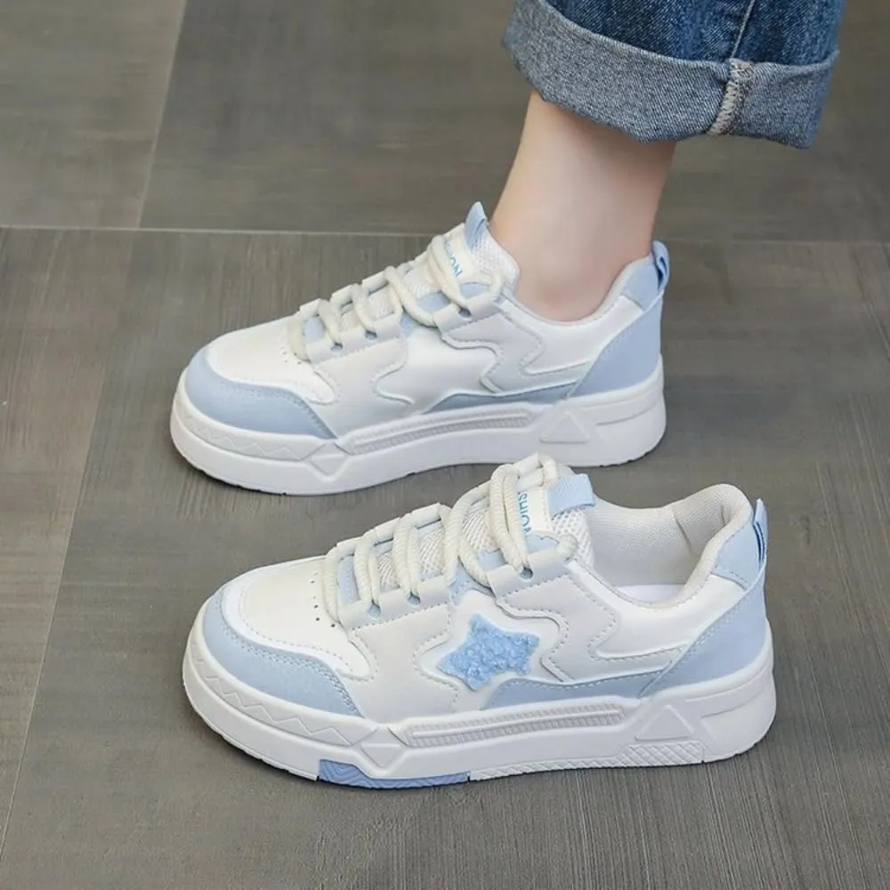 Star Patch Chunky Sneakers for Women Girl Teens, Sweet Preppy Skate Y2K Cute Platform Shoes, Height Boost, All Season