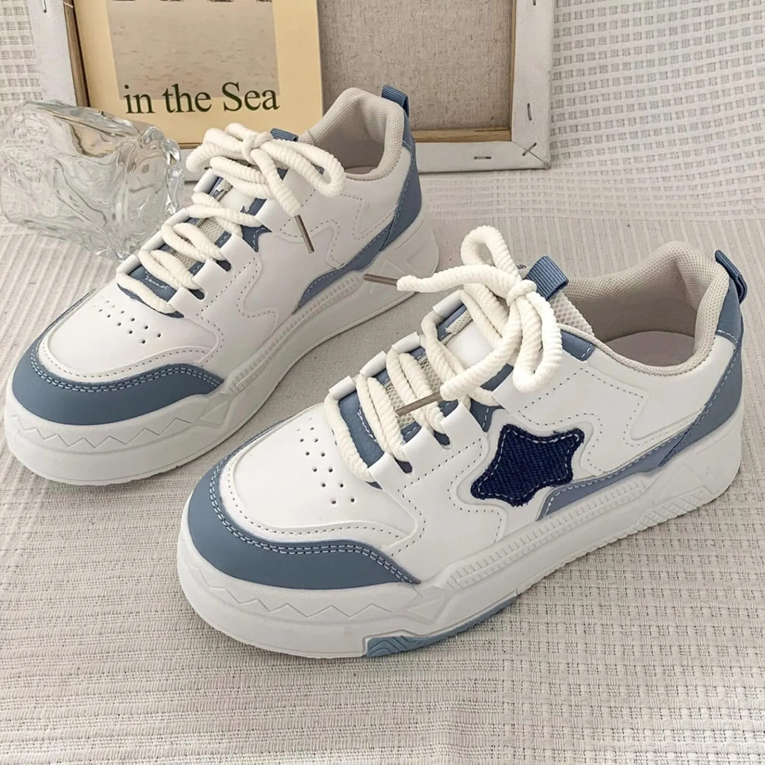 Star Patch Chunky Sneakers for Women Girl Teens, Sweet Preppy Skate Y2K Cute Platform Shoes, Height Boost, All Season