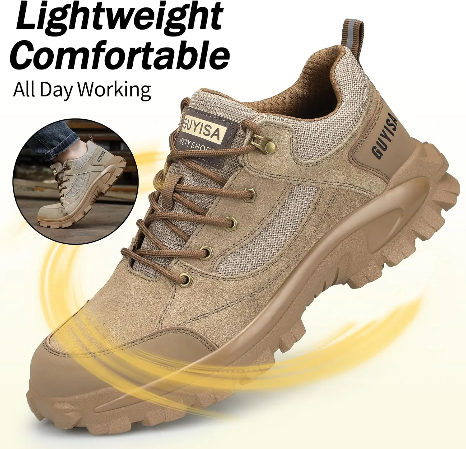 Steel Toe Shoes for Men Non-Slip Work Shoes for Men Lightweight Work Boots Comfortable Work Shoes Indestructible Safety Shoes Industrial Construction Steel Toe Sneakers for Men