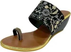 Stop n Style Women's Ethnic Wedge Sandal Ring Toe Slippers Casual Summer Vacation Flip Flop Sandals for Women