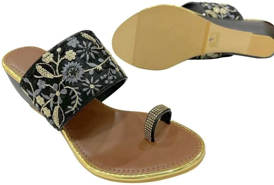 Stop n Style Women's Ethnic Wedge Sandal Ring Toe Slippers Casual Summer Vacation Flip Flop Sandals for Women