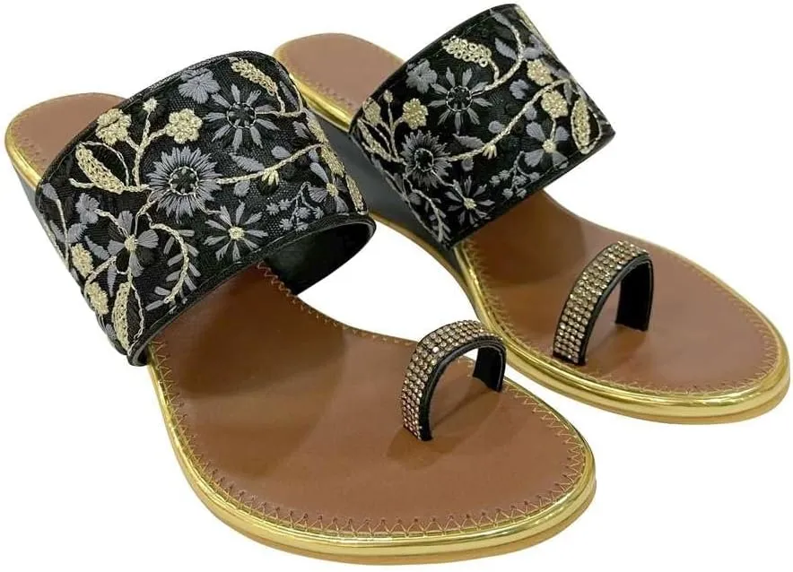 Stop n Style Women's Ethnic Wedge Sandal Ring Toe Slippers Casual Summer Vacation Flip Flop Sandals for Women