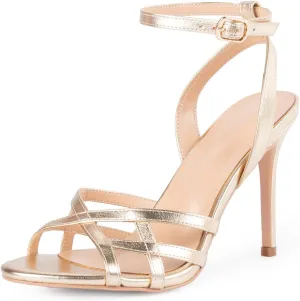 Strappy Gold Heeled Sandals With Ankle Strap Sexy Stiletto Heel Sandal For Women Stylish High Heels Womens Elegant Dress Shoes For Party Dancing Prom Wedding