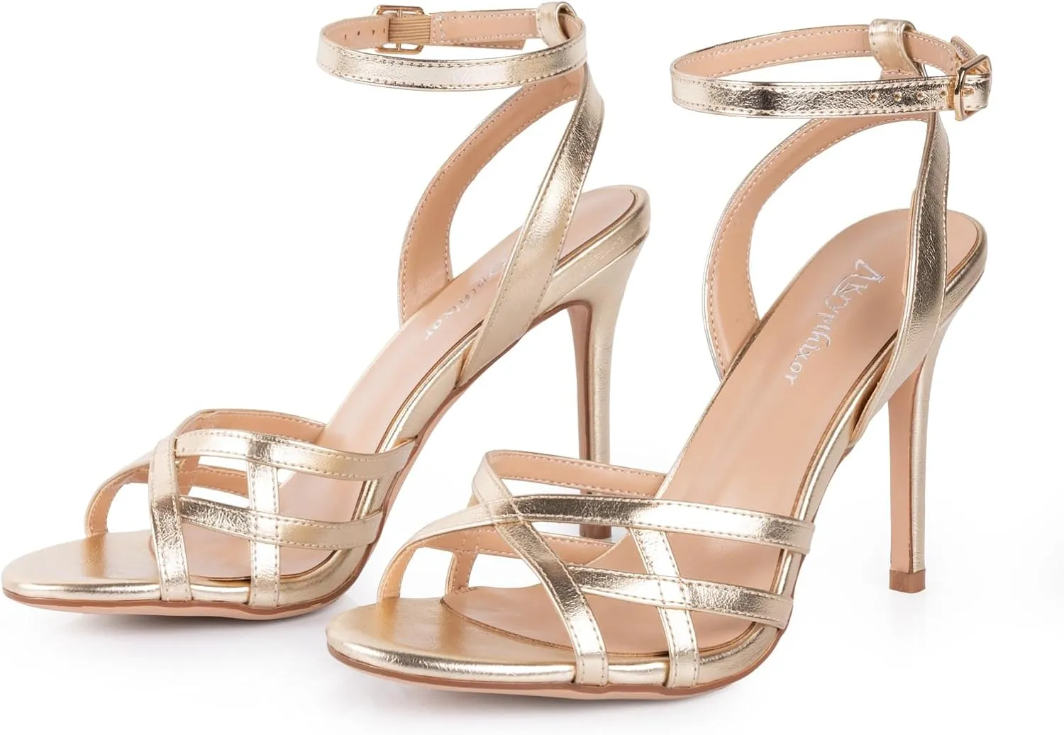 Strappy Gold Heeled Sandals With Ankle Strap Sexy Stiletto Heel Sandal For Women Stylish High Heels Womens Elegant Dress Shoes For Party Dancing Prom Wedding
