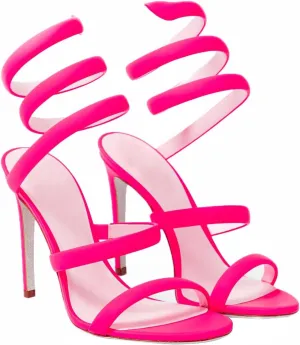 Strappy Heeled Sandals Spiral Ankle Wrap Strap Stilletos Sexy High Heel Gladiator Party Shoes Open Round Toe Lace Up Dressy Pumps