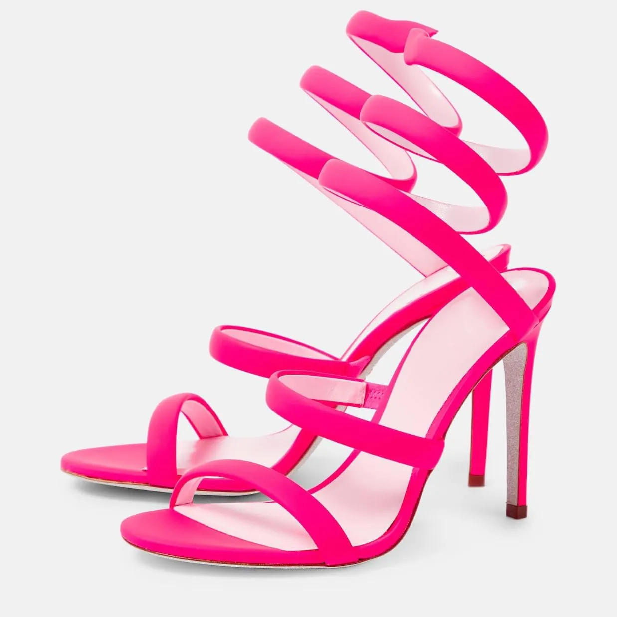 Strappy Heeled Sandals Spiral Ankle Wrap Strap Stilletos Sexy High Heel Gladiator Party Shoes Open Round Toe Lace Up Dressy Pumps
