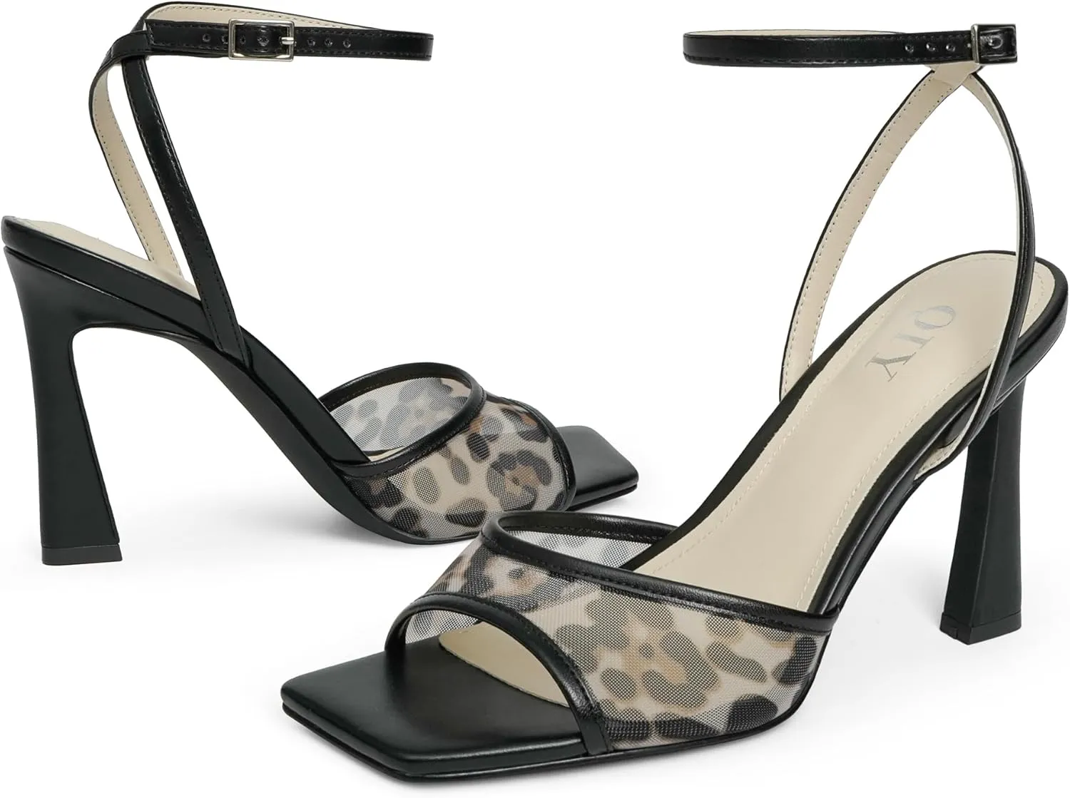 Strappy Heels for Women Heeled Sandals Square Toe Heel Ankle Strap Stiletto Mesh High Heels Dress Shoes