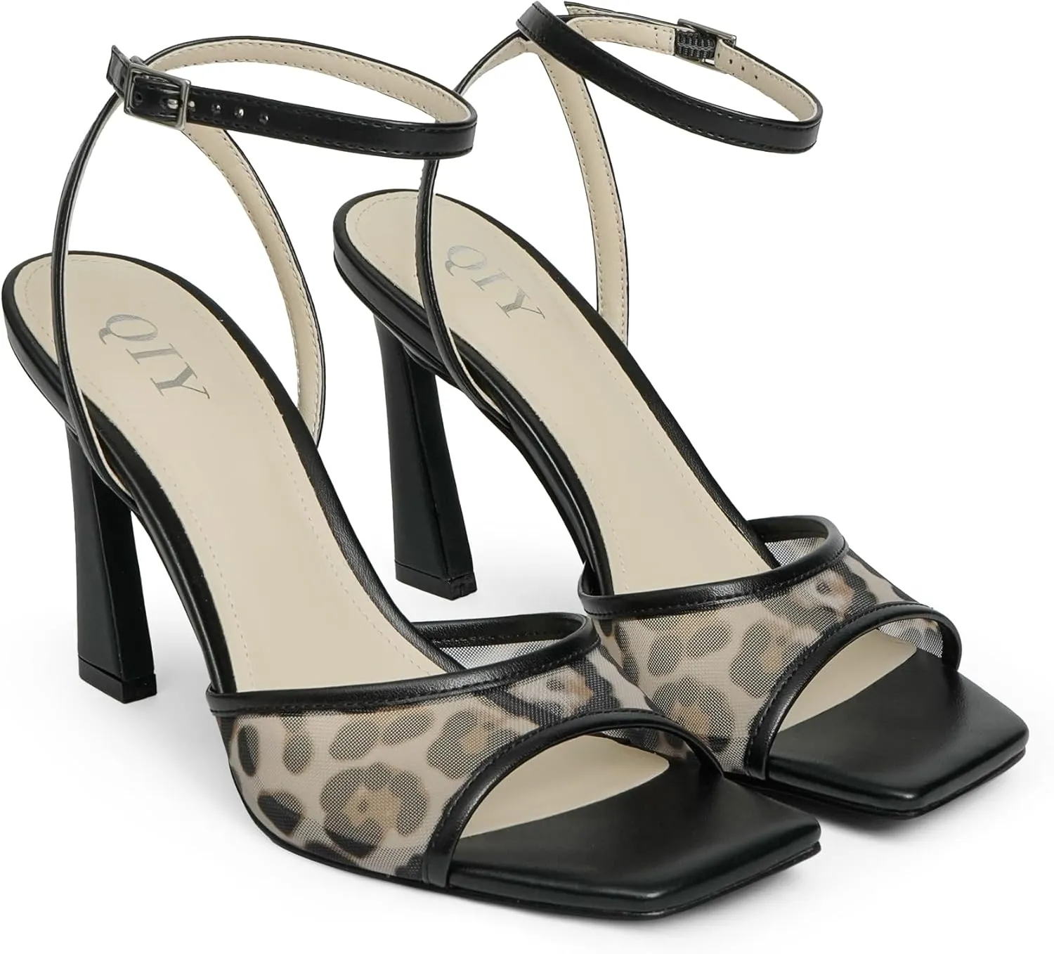 Strappy Heels for Women Heeled Sandals Square Toe Heel Ankle Strap Stiletto Mesh High Heels Dress Shoes