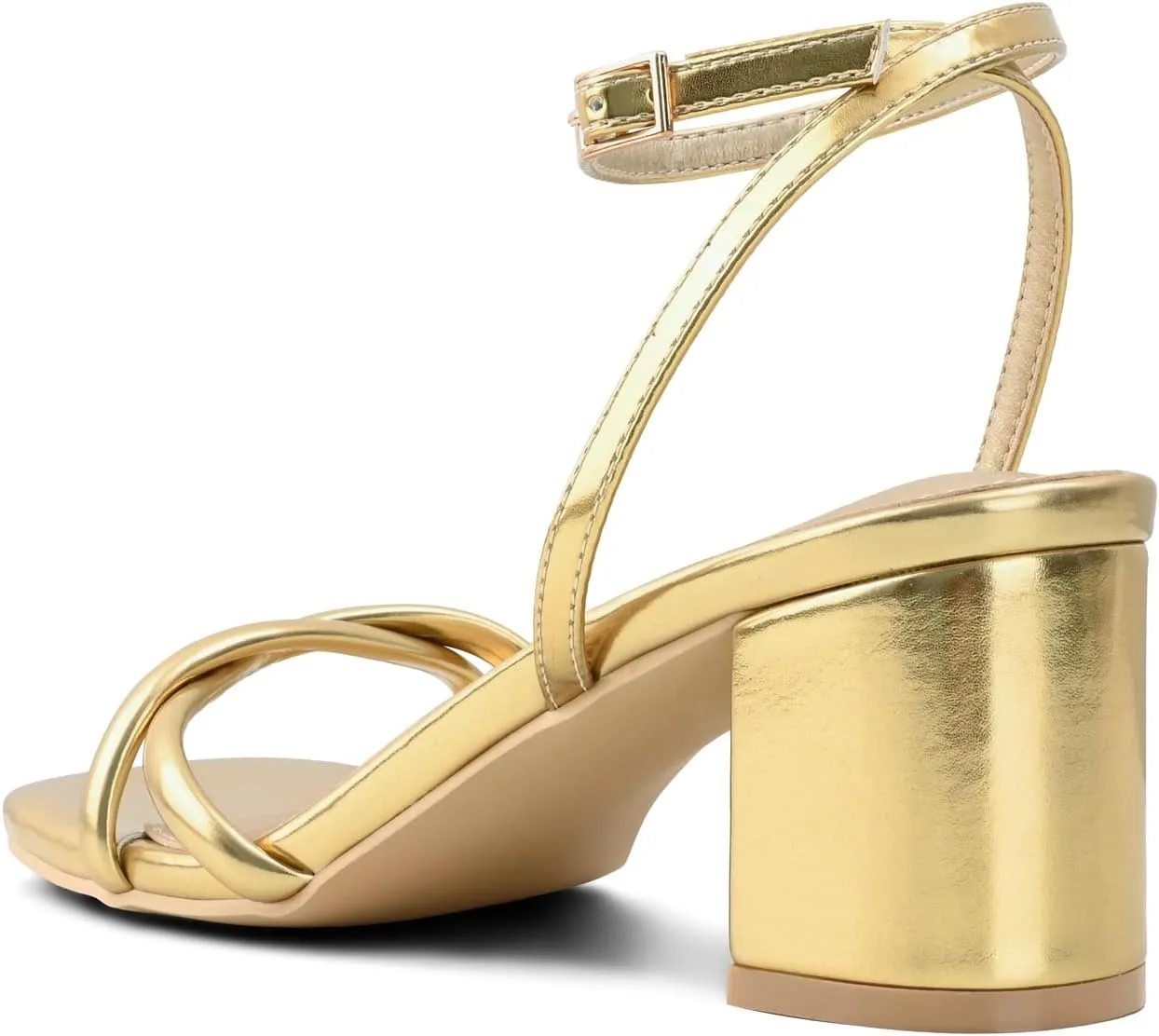 Strappy Heels for Women Mid Chunky Block Heels Square Toe Ankle Buckle Heeled Sandals