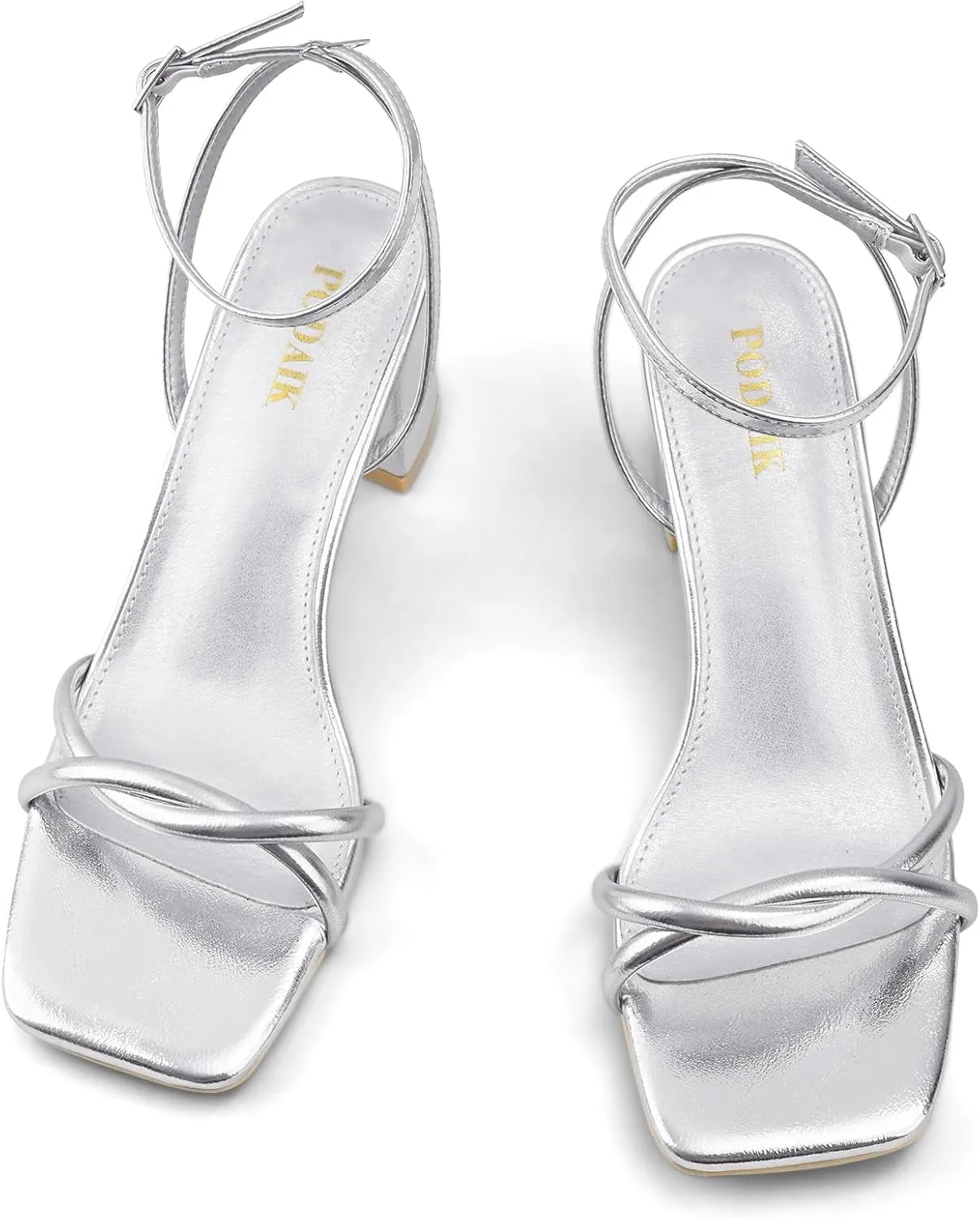 Strappy Heels for Women Mid Chunky Block Heels Square Toe Ankle Buckle Heeled Sandals