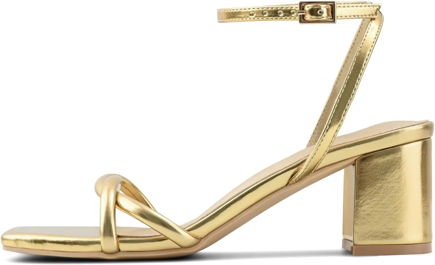 Strappy Heels for Women Mid Chunky Block Heels Square Toe Ankle Buckle Heeled Sandals