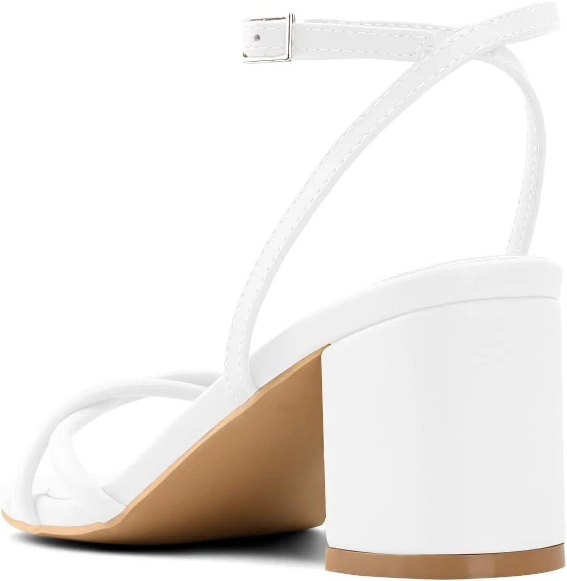 Strappy Heels for Women Mid Chunky Block Heels Square Toe Ankle Buckle Heeled Sandals