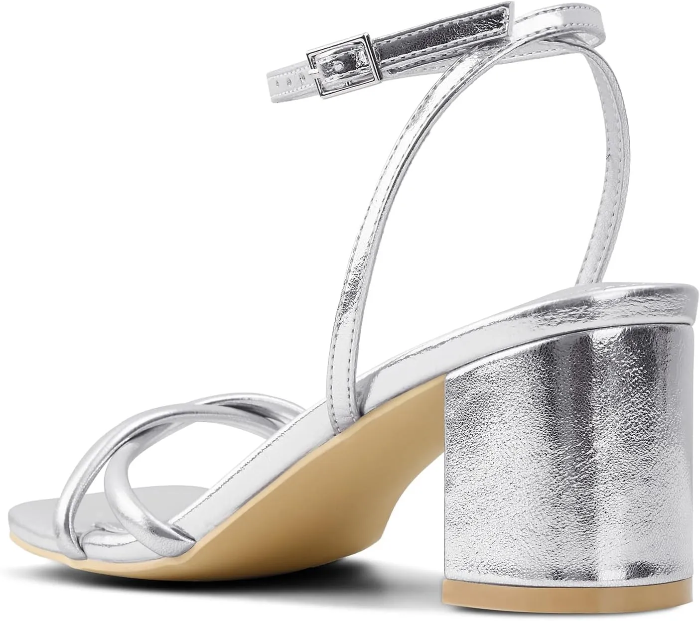 Strappy Heels for Women Mid Chunky Block Heels Square Toe Ankle Buckle Heeled Sandals
