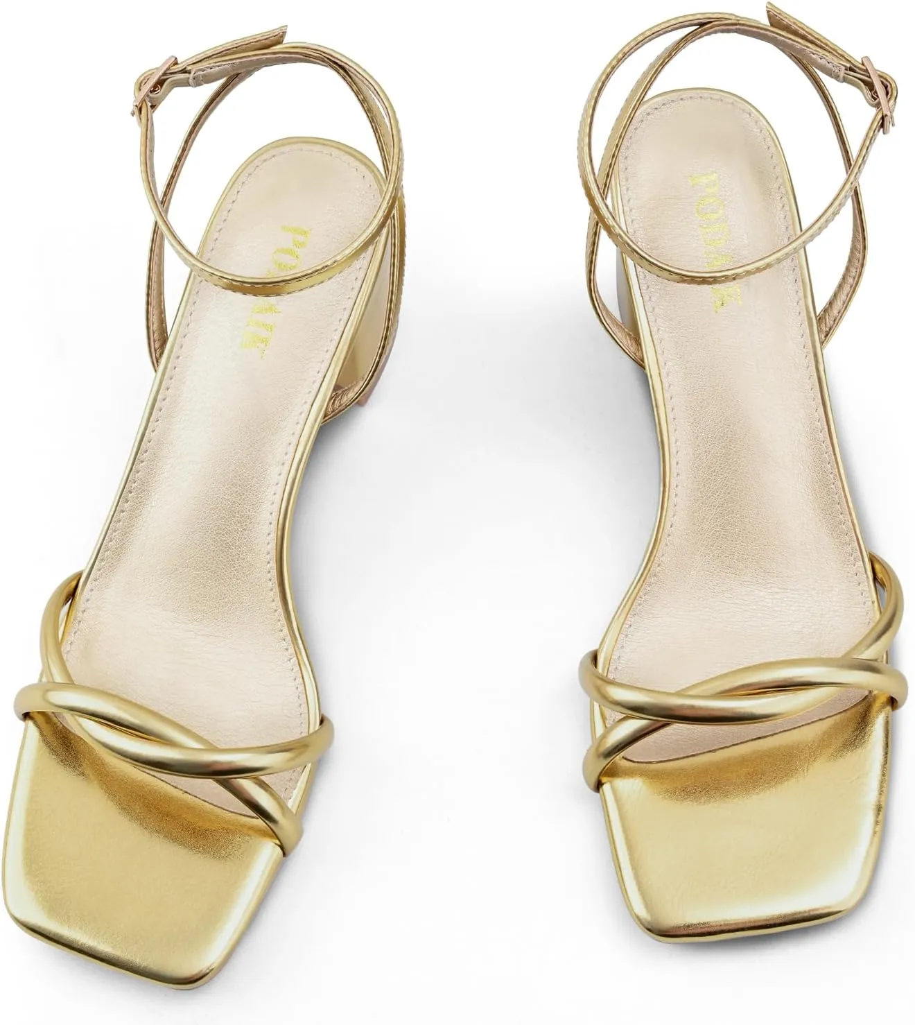 Strappy Heels for Women Mid Chunky Block Heels Square Toe Ankle Buckle Heeled Sandals