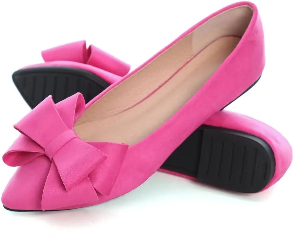 Stunner Womens Bowknot Flower Ballet Flats Pointed Toe Soft Dress Shoes