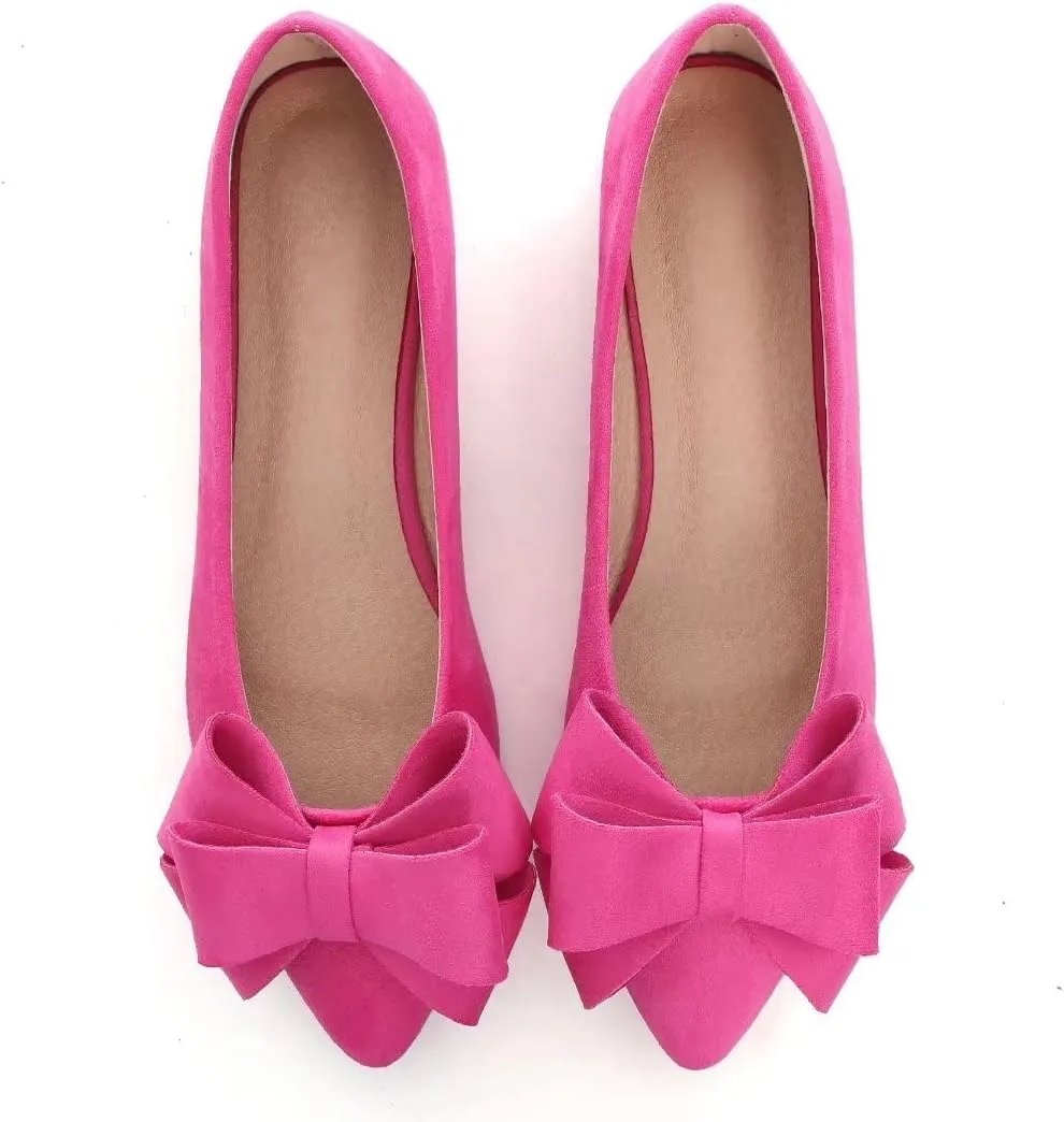 Stunner Womens Bowknot Flower Ballet Flats Pointed Toe Soft Dress Shoes