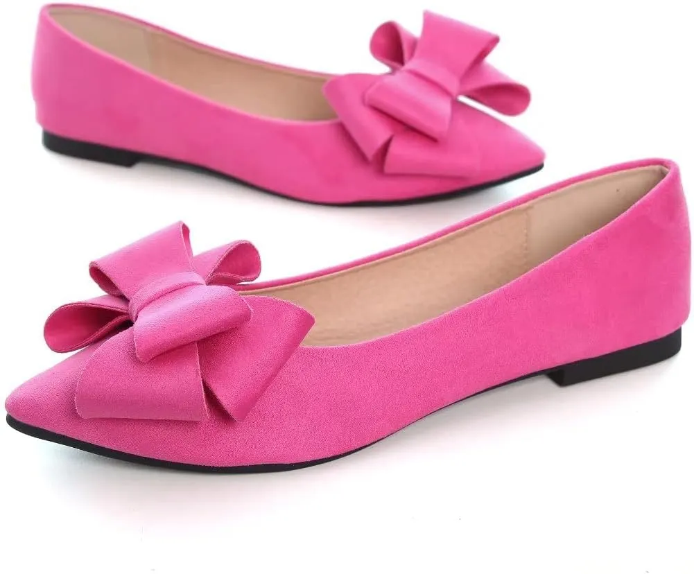 Stunner Womens Bowknot Flower Ballet Flats Pointed Toe Soft Dress Shoes
