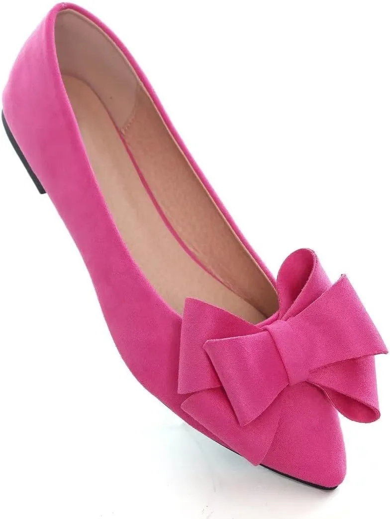 Stunner Womens Bowknot Flower Ballet Flats Pointed Toe Soft Dress Shoes