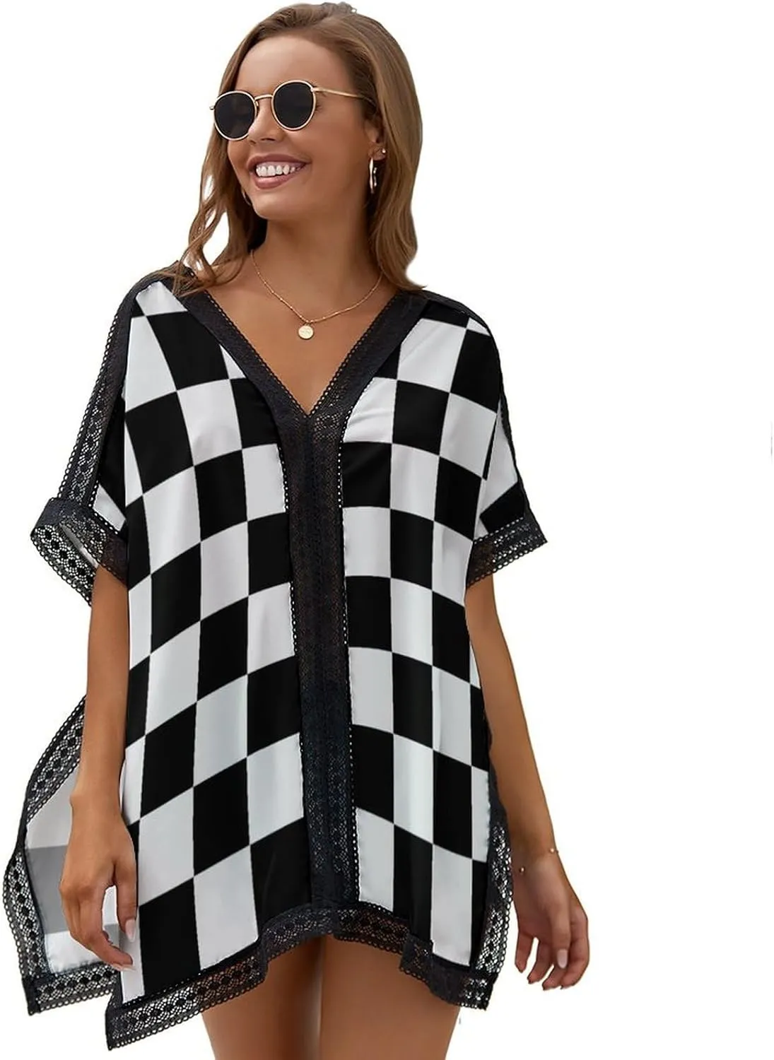 Stylish Chiffon Swimsuit Cover Ups for Women, Summer Bikini Cover Up V Neck Sexy Swimwear Cover Up Beach Dress