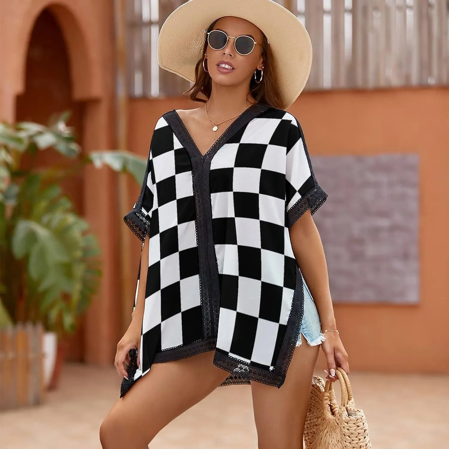 Stylish Chiffon Swimsuit Cover Ups for Women, Summer Bikini Cover Up V Neck Sexy Swimwear Cover Up Beach Dress