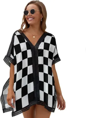 Stylish Chiffon Swimsuit Cover Ups for Women, Summer Bikini Cover Up V Neck Sexy Swimwear Cover Up Beach Dress