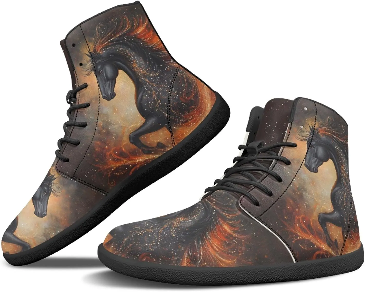 Stylish Print PU Leather High Top Barefoot Sneakers Shoes for Men Women