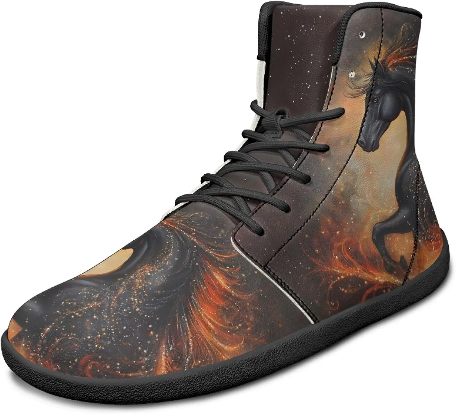Stylish Print PU Leather High Top Barefoot Sneakers Shoes for Men Women