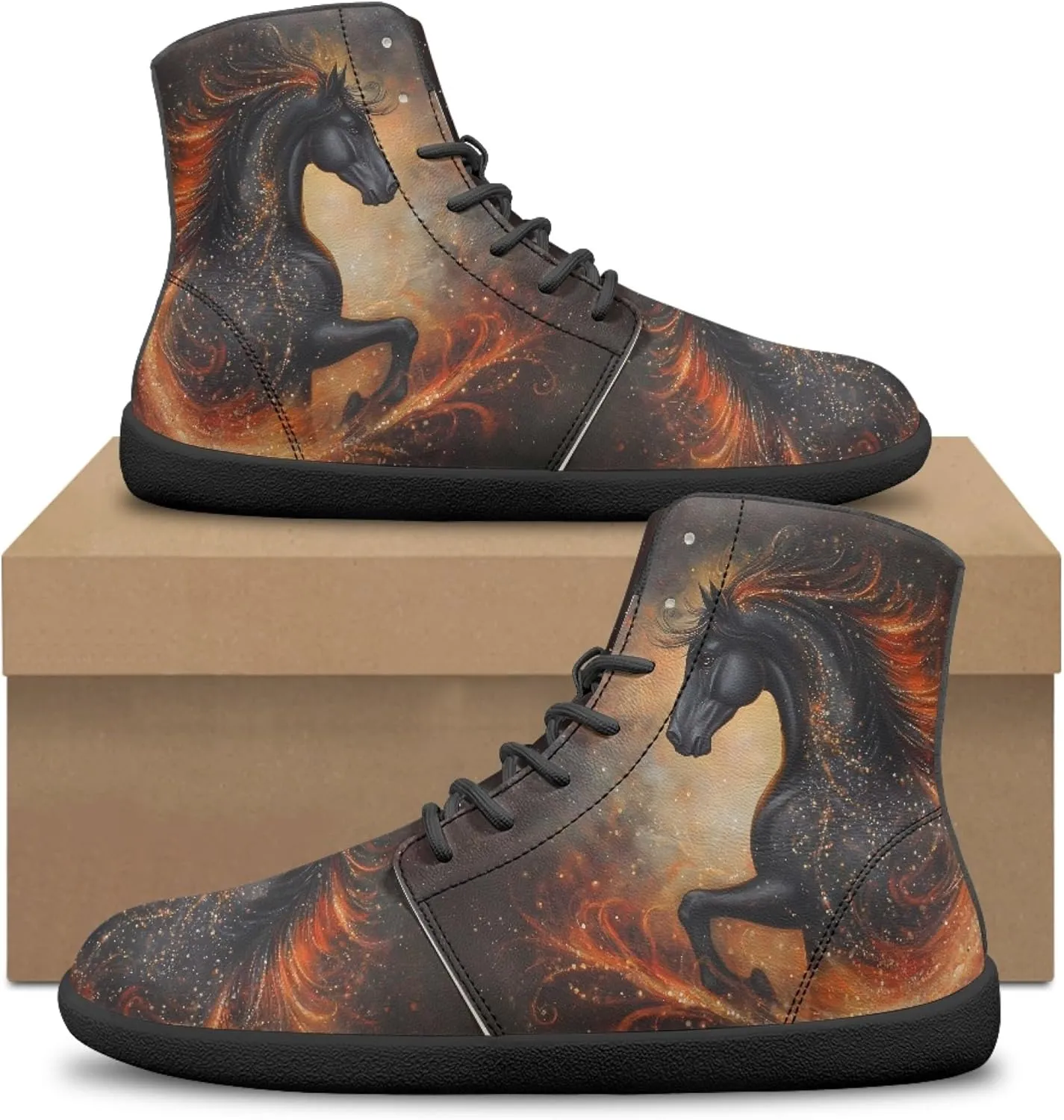 Stylish Print PU Leather High Top Barefoot Sneakers Shoes for Men Women
