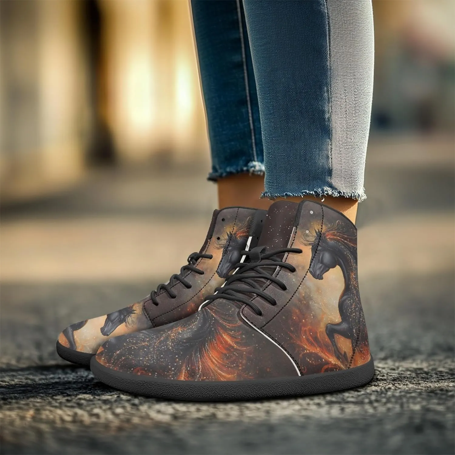 Stylish Print PU Leather High Top Barefoot Sneakers Shoes for Men Women