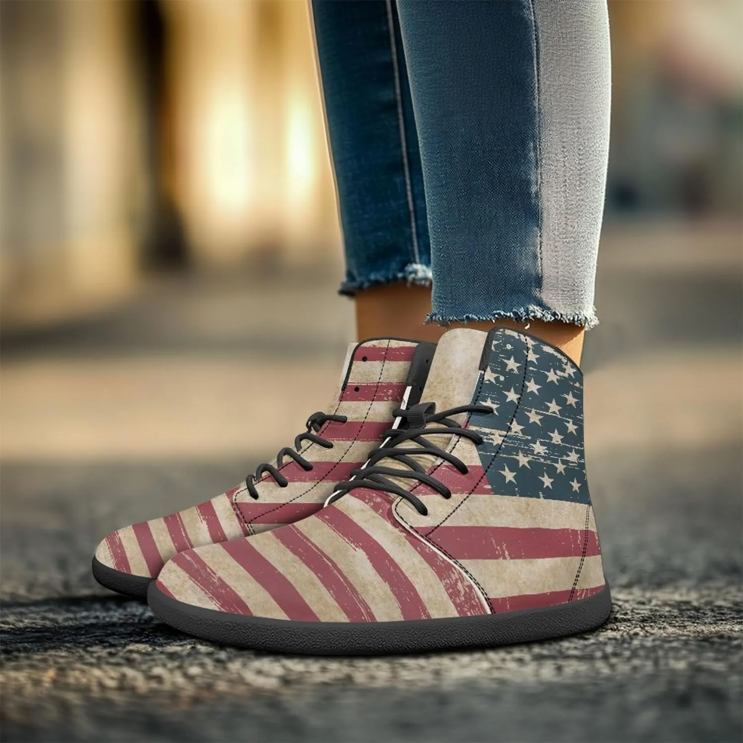 Stylish Print PU Leather High Top Barefoot Sneakers Shoes for Men Women
