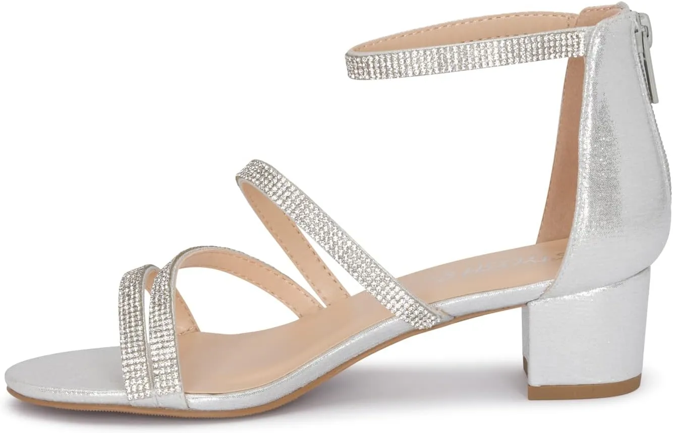 STYLISH S SANDY-K Girls Open Toe Low Block Heel Rhinestone Dress Sandals