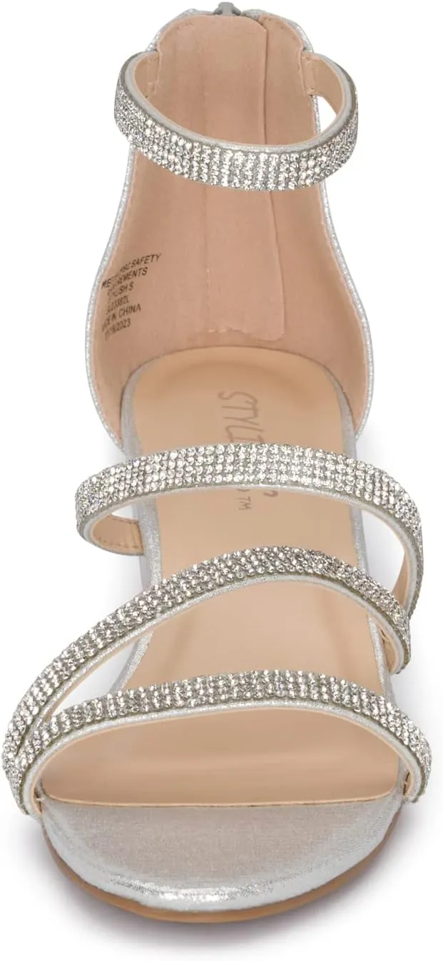 STYLISH S SANDY-K Girls Open Toe Low Block Heel Rhinestone Dress Sandals