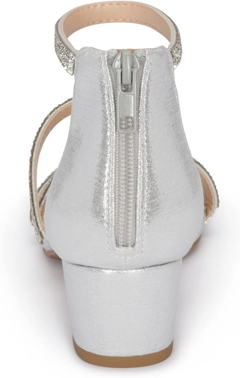 STYLISH S SANDY-K Girls Open Toe Low Block Heel Rhinestone Dress Sandals
