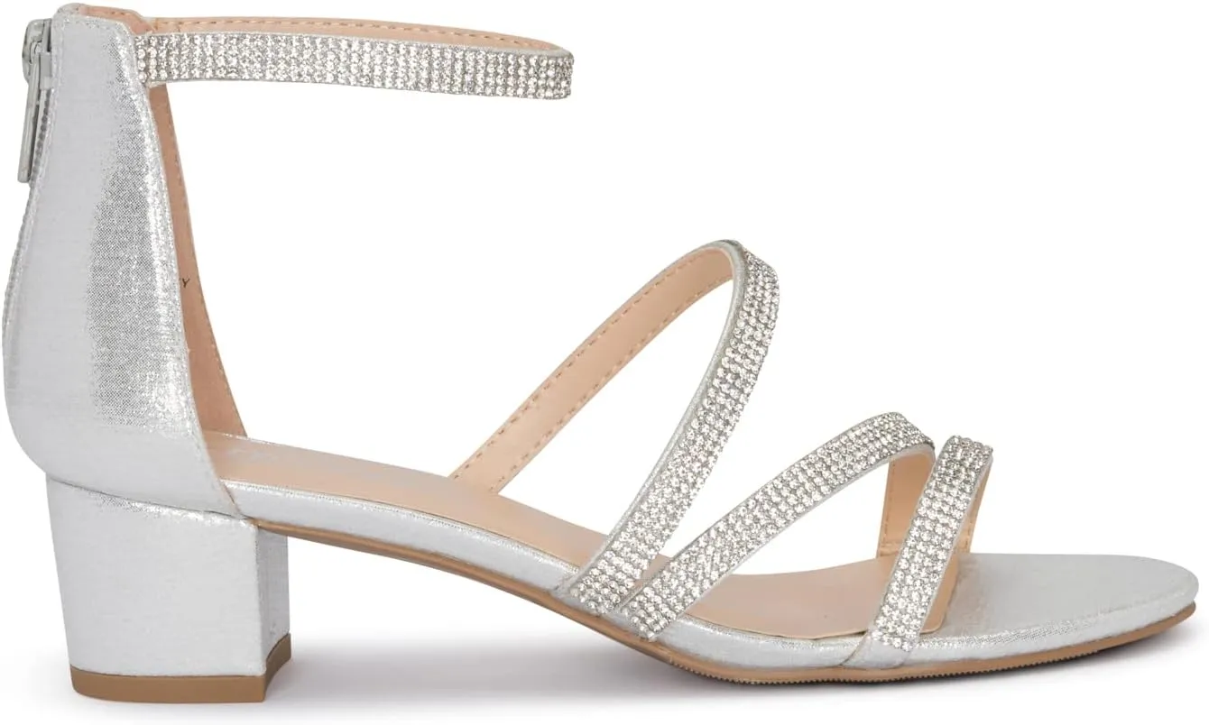 STYLISH S SANDY-K Girls Open Toe Low Block Heel Rhinestone Dress Sandals