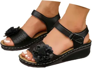 Stylish Women's Sandals For Everyday Casual Wear Open Toe Design With Cut Out Details Wedge Heel And Hook And Loop Closure Perfect For Summer Outfits
