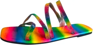 Summer Rainbow Glitter Flat Slides for Women Criss Cross Strappy Sandals Flip Flops Trendy Slippers Beach Footwear