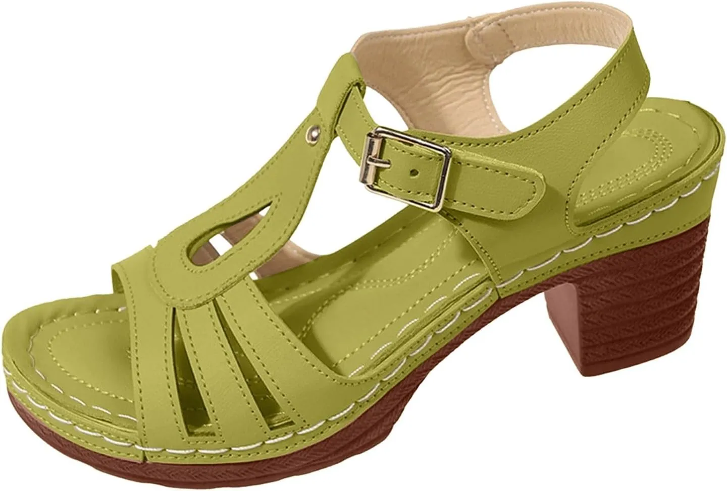 Summer Sandals for Women 2025 New Dressy Open Toe Cutout Chunky Heeled Wedges Sandal Hollow Slip on Beach Boho Comfortable Shoe Outdoor Vacation Party Shoes