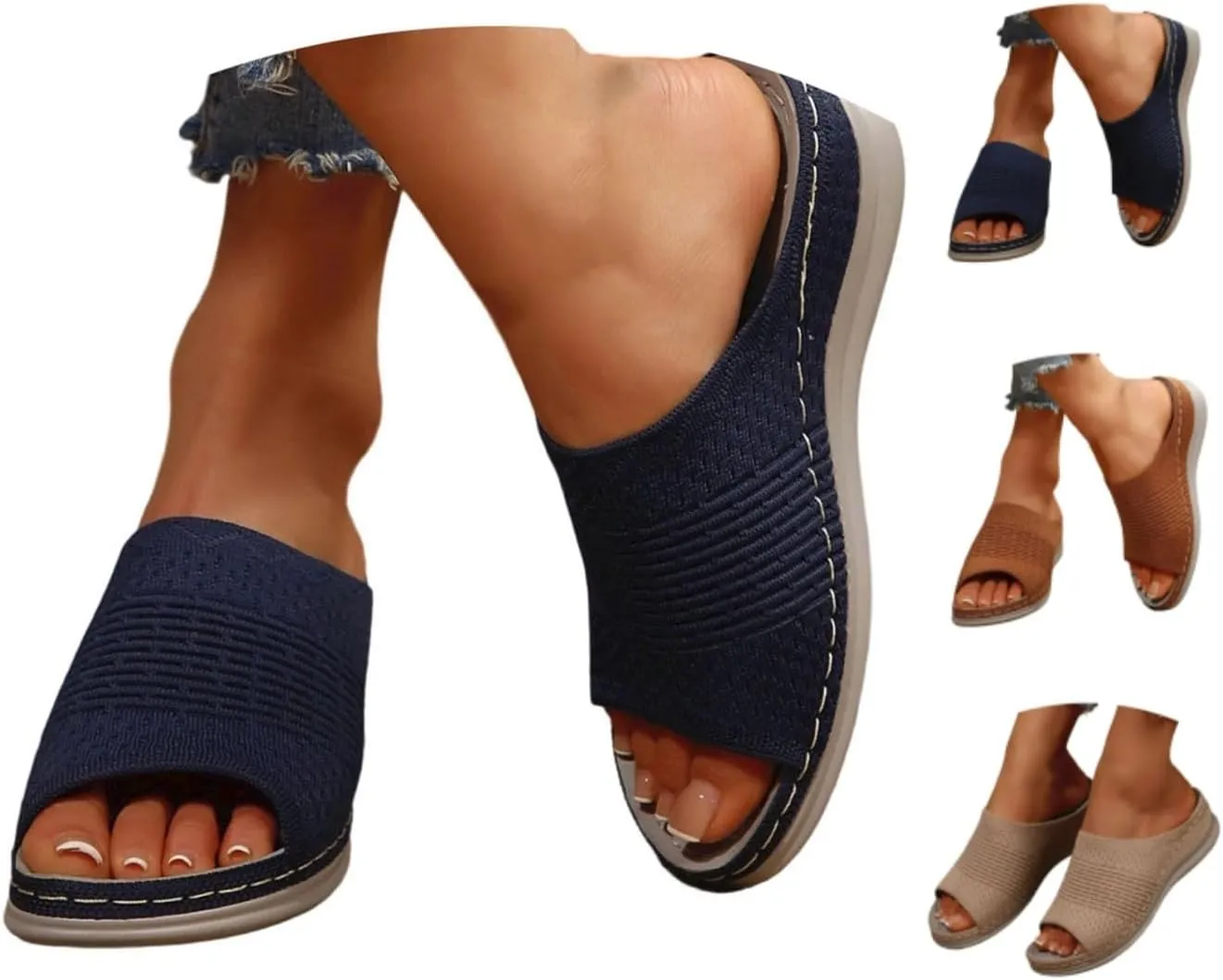Summer Sandals For Women 2025 Trendy Wedges Comfortable Slides Breathable Open Toe Platform Wedge Slip On Sandals