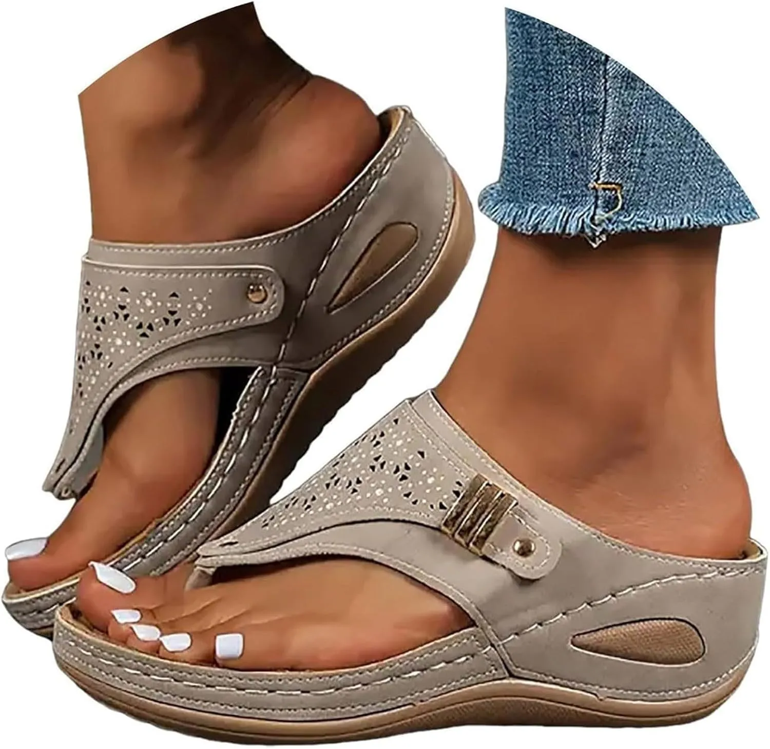 Summer Sandals for Women 2025 Women's Comfortable Breathable Mesh Orthopedic Sports Slippers Arch Support Beach Leisure Wedge Heel Flip Flops Outdoor Vacation Party Shoes
