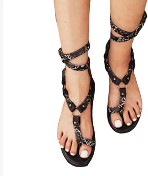 Summer Women's Slip-on Sandals, Comfort Flat Roman Snake Print Cross Buckle Strap Orthopedic Bunion Corrector Sandals, for Big Toe Bone Orthopedic Beach Shoes