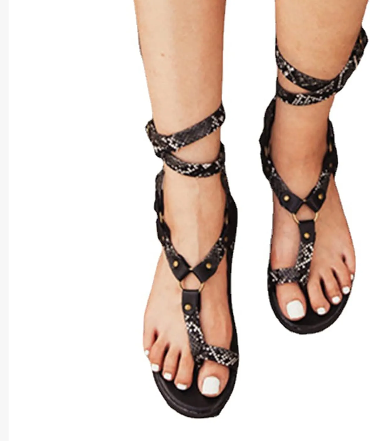 Summer Women's Slip-on Sandals, Comfort Flat Roman Snake Print Cross Buckle Strap Orthopedic Bunion Corrector Sandals, for Big Toe Bone Orthopedic Beach Shoes